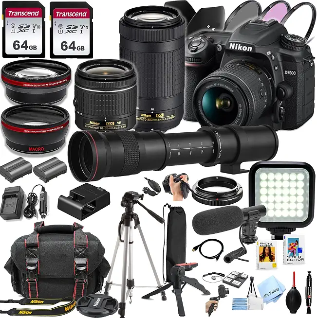 Nikon D7500 DSLR Camera Kit with 18-55mm VR & 70-300mm Lenses + 420-800mm Lens + - B0DCV77D1X