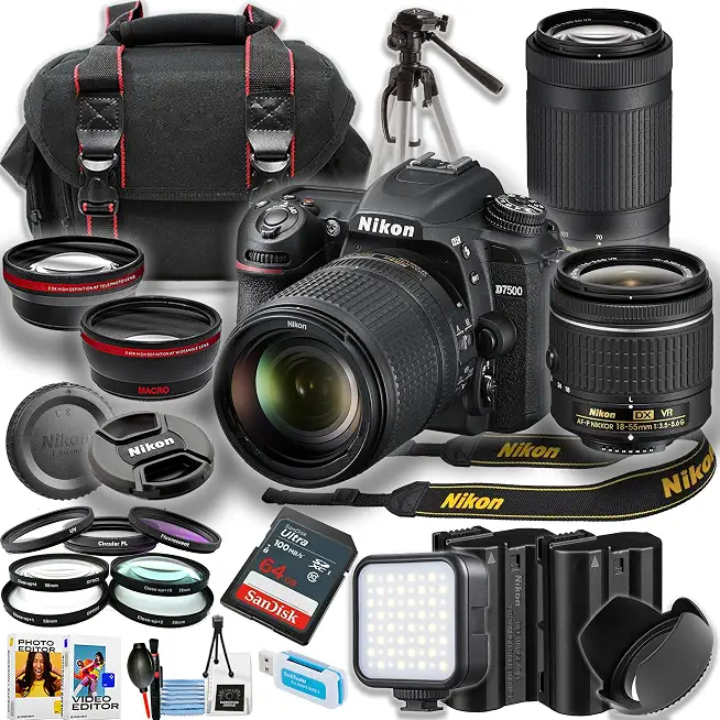 Nikon D7500 DSLR Camera w/AF-P 18-55mm and AF-P DX NIKKOR 70-300mm ED VR + SanDisk - B0FG91RWCY