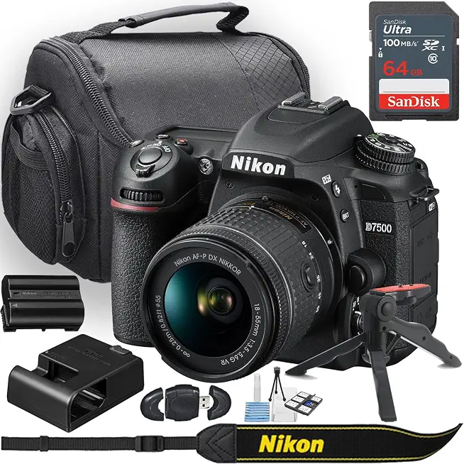 Nikon D7500 DSLR Camera w/Nikon AF-P DX NIKKOR 18-55mm f/3.5-5.6G VR Lens + Camera Case - B0DRW5NDRQ