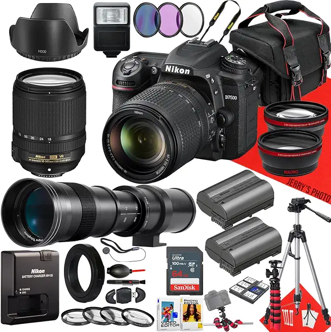 Nikon D7500 DSLR Camera with 18-140mm f/3.5-5.6G ED VR Lens and 420-800mm Lens + 64GB - B0D8BYPBTH