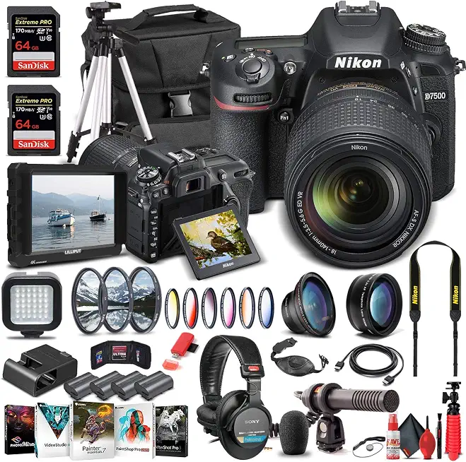 Nikon D7500 DSLR Camera with 18-140mm Lens (1582) & Microphone Bundle - B08XVWY535