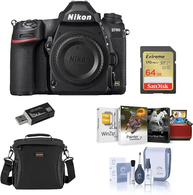 Nikon D780 FX-Format DSLR Camera Body - Bundle with Camera Case, 64GB SDXC - B084G9ZFHN