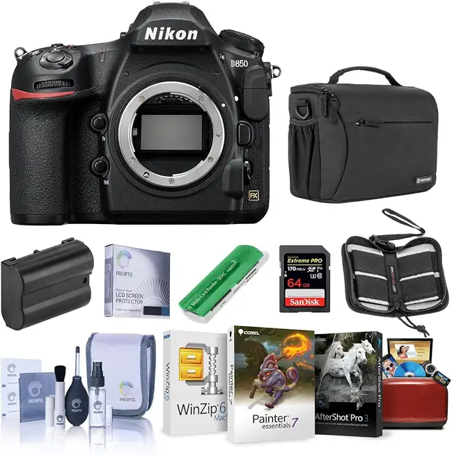 Nikon D850 DSLR Camera Body - Bundle With 64GB SDXC U3 Card, Camera Case, Spare - B07LBHZQV1