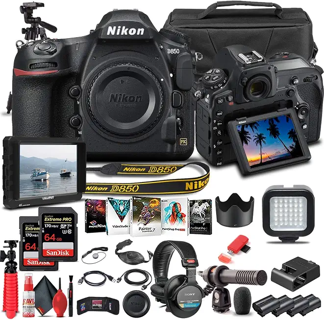 Nikon D850 DSLR Camera Body Only (1585) & Microphone Bundle - B08XWBCBX8