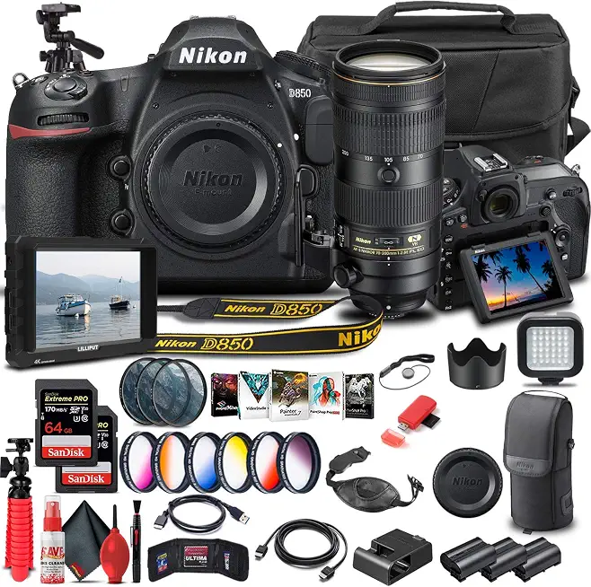 Nikon D850 DSLR Camera Body Only with 70-200mm Lens & Filter Kit Bundle - B08XWGZ8TP
