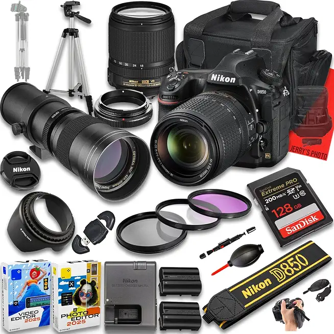 Nikon D850 DSLR Camera with AF-S DX NIKKOR 18-140mm f/3.5-5.6G ED VR and 420-800mm f/8 - B0FTCGYY25