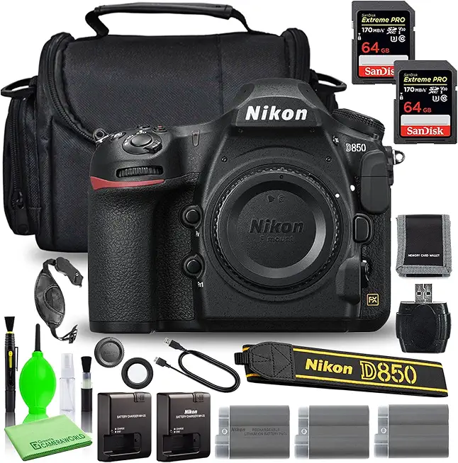 Nikon D850 DSLR Digital Camera Body Only (1585) Bundle with (2) SanDisk 64GB Extreme PRO - B083NBCD7Y