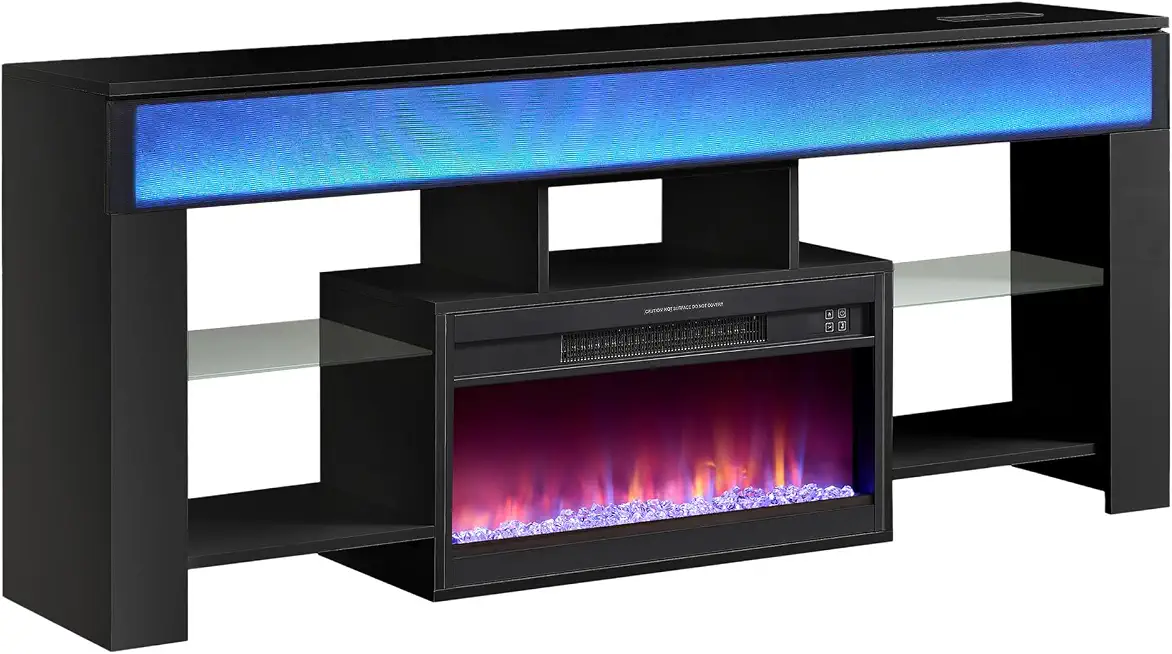 OURVO Neo 60" Sound Bar with Built-in 26" Electric Crystal Fireplace – Bluetooth Speaker TV - B0DX4FRB2Z
