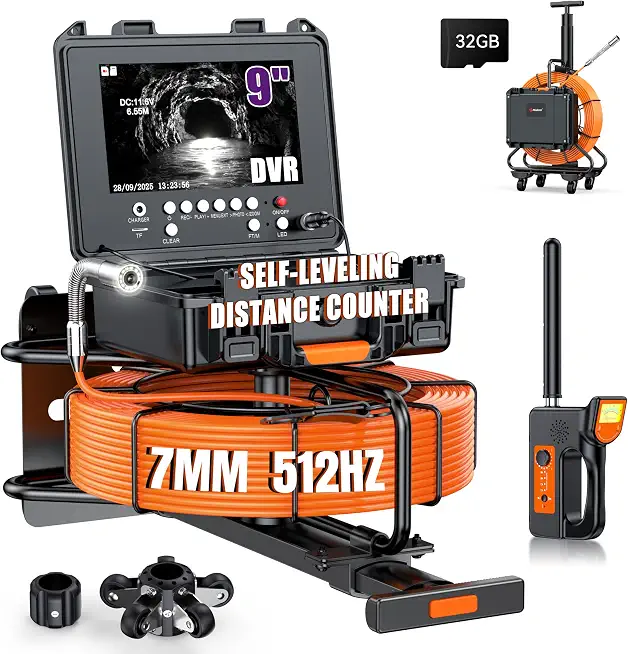 Portable 9'' Sewer Camera with Locator - DVR 32GB - 7MM/300Ft/91.5M - B0FHH9FMXD