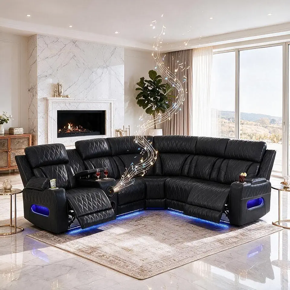 Power Reclining Leather Sectional Sofa Set for Living Room - B0HHMD5DBP