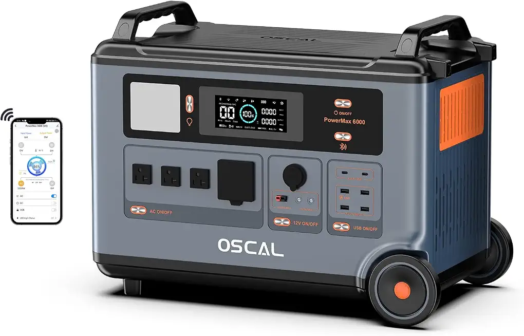 PowerMax 6000 Solar Generator, 120/240V Split Phase, 3600Wh LFP Portable Power Station, 6000W AC Outlets - B0HJ4PG34C