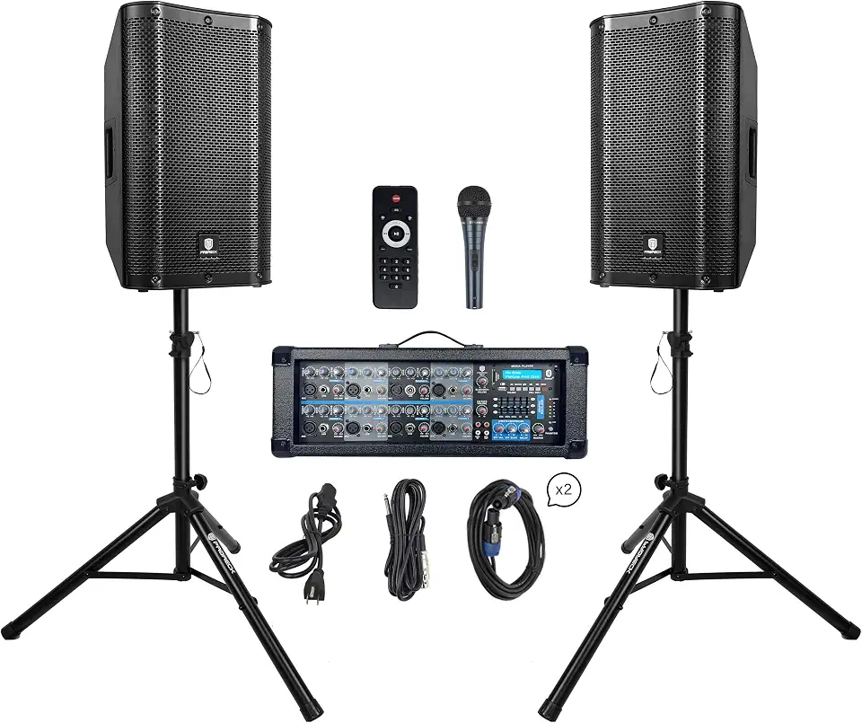 PRORECK Delta 128 2400W Bluetooth PA Speaker System with 8-Channel Powered Mixer, 2 12-Inch Passive - B0DYN95SZL
