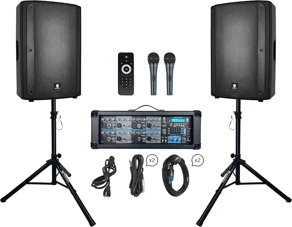 PRORECK Delta 158 2400W Bluetooth PA Speaker System with 8-Channel Powered Mixer, 2 15-Inch Passive - B0DYN6Y7V8
