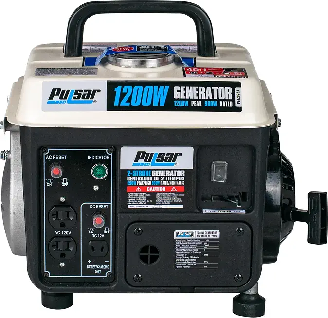 Pulsar PG1202SA 1200W Portable Generator, 900 Running Watts, 71cc 2-Cycle Engine, 40:1 Fuel Mix, 120V - B00EFZQ53W