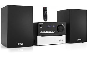 Pyle 60W Bluetooth CD Stereo System w/Wooden Speakers, FM Radio & Remote | 2-Way cabinets - B0H7TD8SNF
