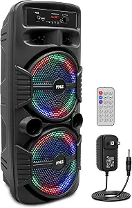 Pyle Portable Bluetooth PA Speaker System-600W Rechargeable Indoor/Outdoor Bluetooth Speaker Portable System w/Dual 8” Subwoofer - B08BTT288G