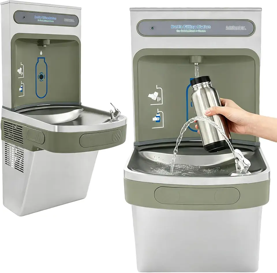 Refrigerated Bottle Fill Station Water Drink Fountain Wall Mount Induction | 6.6Gal/H Stainless Steel Press - B0H93Q6KT8