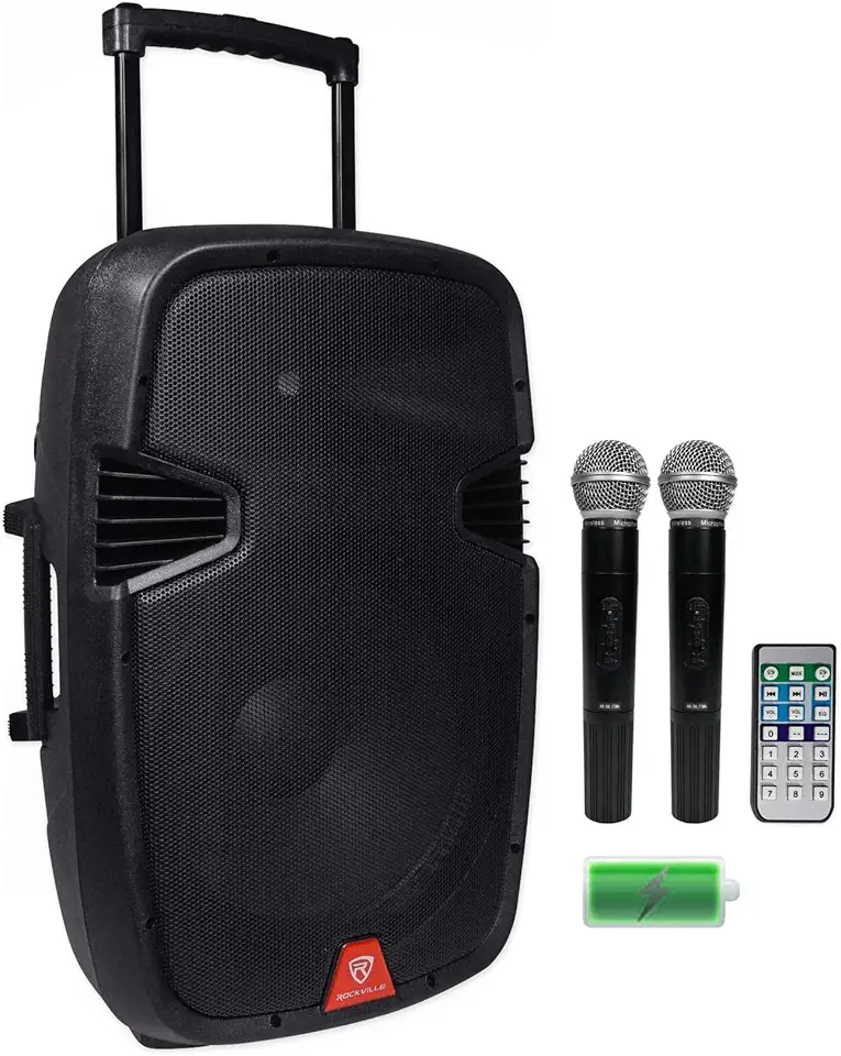 RockvilIe 15" Portable YouTube Karaoke Machine/System w/ 2 Mics See Description! - B014KFKAEQ