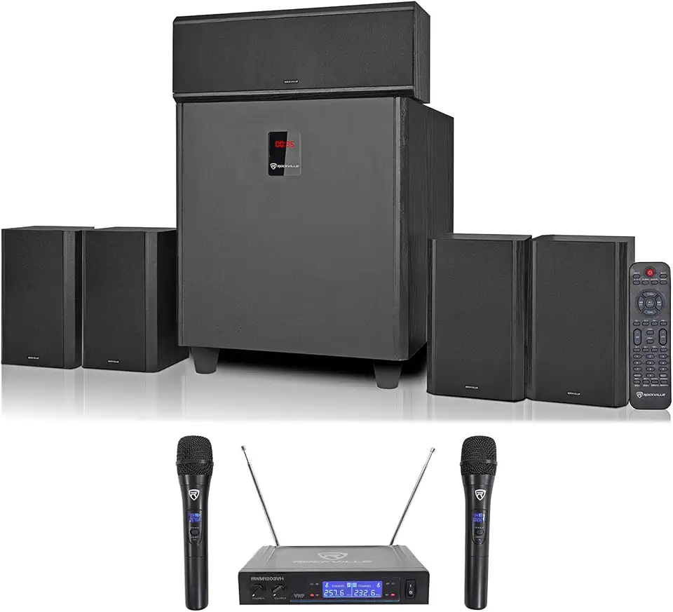 Rockville HTS820 5.1 Home Theater Karaoke Bundle with RWM1203VH Microphones - B0D885WMC6