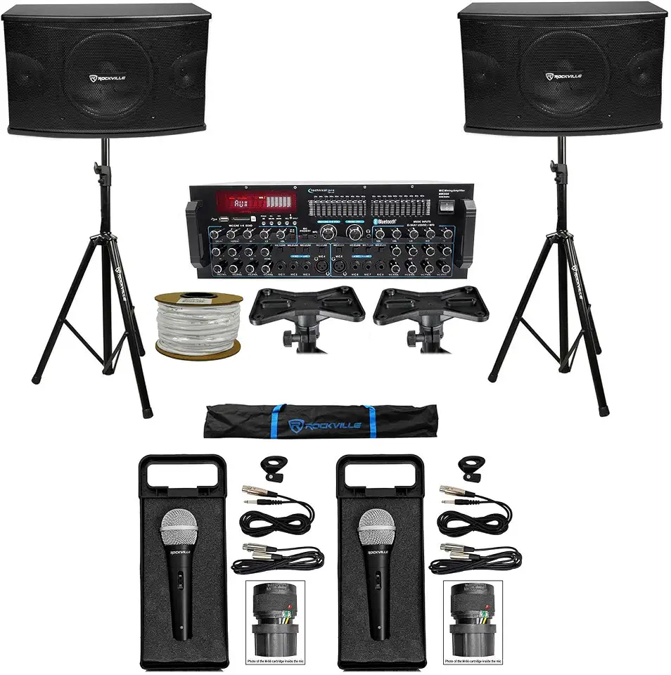 Rockville Karaoke Machine System w/Pair 10" Speakers+Bluetooth Mixer Amp+Mics - B07JPGHP71