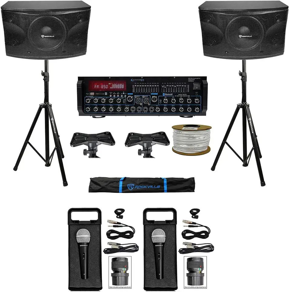 Rockville Karaoke Machine System with Pair 12" Speakers + Bluetooth Mixer Amp + Mics + - B07JQG5KHX