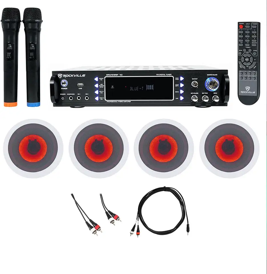 Rockville RPA70WBT V2 Karaoke Receiver Bundle with 4 HC65-LED 6.5" Speakers - B07PPN5GG9