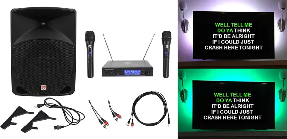 Rockville RPG10 10" Powered Karaoke Speaker with RWM1203VH Mics, LED Kit - B074GQY2NY