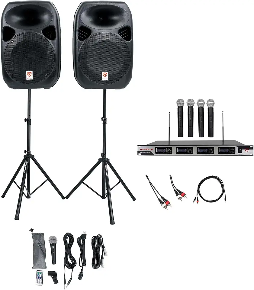 Rockville RPG122K Bundle: (2) 12 in 1000-Watt Peak/250-Watt RMS Powered Bluetooth PA Speakers, (4) Wireless - B019TOROGK