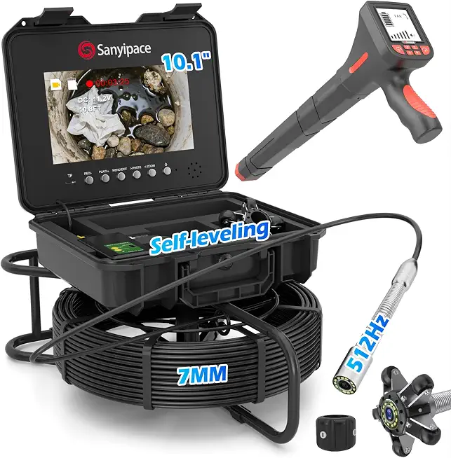 Sanyipace 7MM Sewer Camera with Locator, Self-Leveling Drain Snake Camera - B0FPFQD34F