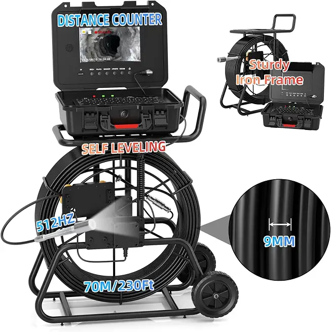 Sanyipace Sewer Camera 230FT/70M with 512Hz Transmitter, Self-Leveling, Drain Plumbing Pipe Inspection Camera with Mic - B0DCS7LDWG
