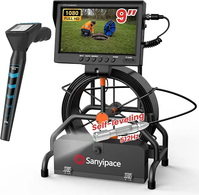 Sanyipace Sewer Camera with Locator, 512Hz HD Self-Leveling 9" Drain Camera - B0GYQR56WY