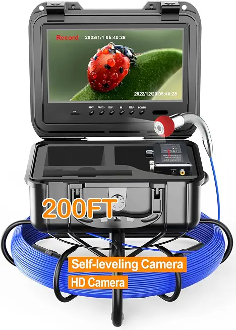Self-Leveling Sewer Camera 200FT, Anysun 9" HD Screen Pipe Borescope Drain Inspection with 12pcs LED - B0BJKX93TM