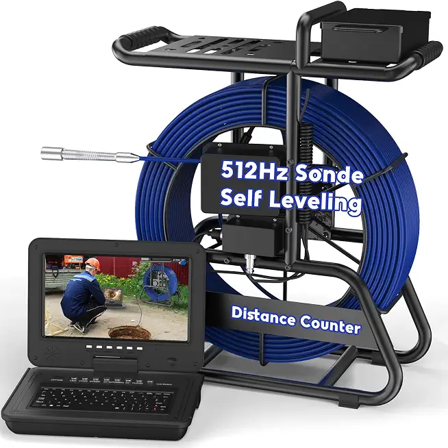 Self Leveling Sewer Camera - 265ft, 0.28in Thicker Cable, 512Hz Transmitter, Distance Counter, Audio/Video Record, - B0CXY4Y46L