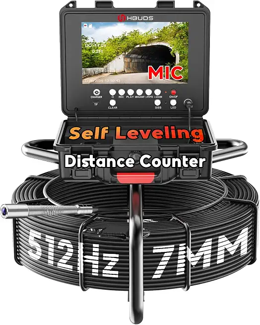 Self Leveling Sewer Camera with 512Hz Transmitter 100ft, 7mm Thicker Cable Drain Camera with Distance - B0DLWJFYC3