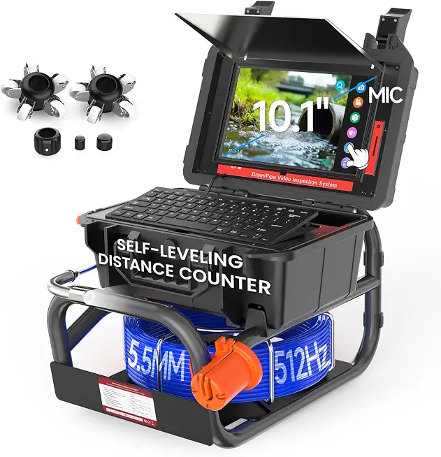 Sewer Camera 165FT, 10.1" 1080P Touch-Screen Pipe Inspection Camera with Self-Leveling, 512Hz Transmitter, Distance Counter, - B0DN6FVZ1X