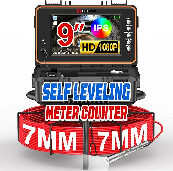 Sewer Camera, Self Leveling Drain Camera 200ft with Meter Counter, 7mm Thick Cable, 9" HD - B0FP26Y1ZQ