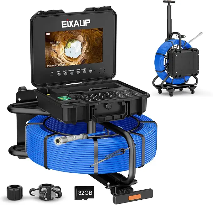 Sewer Camera Self-Leveling with 512Hz Sonde Transmitter, 10.1" IPS 1080P HD Screen,Distance Counter,7mm Thicker Cable,Keybroard,Portable - B0FDVJJ3R8