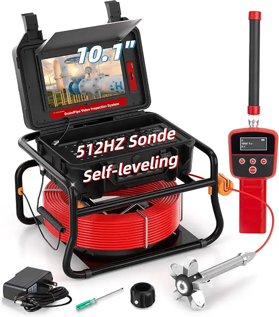Sewer Camera with 512Hz Locator,7mm Cable Self Leveling Drain Cameras with Distance Counter,1080P HD 10.1''Touch - B0D25FHP6R