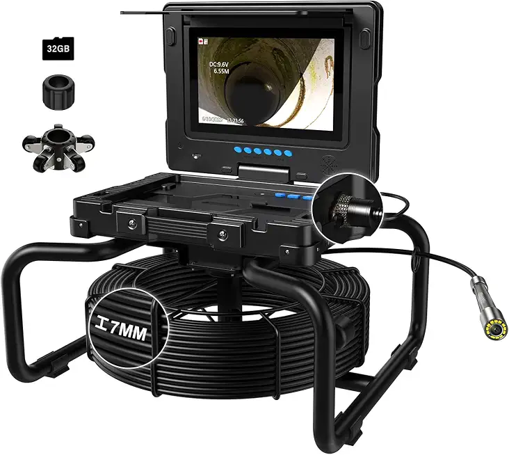 Sewer Camera with Light, self Leveling, Pipe Inspection Camera 9" 1080P Screen, 7mm Thicker Cable - B0GS98KCR5
