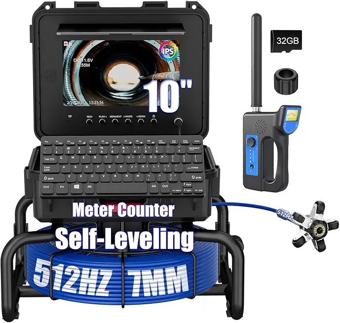 Sewer Camera with Locator, 10" IPS 1080P Pipe Inspection Camera with 512Hz Sonde, Self‑Leveling Plumbing - B0FMDTV17J