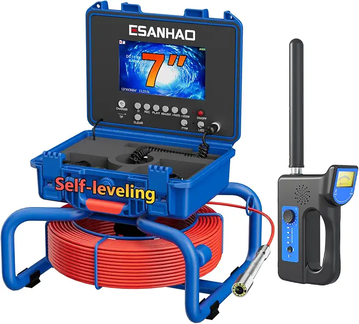 Sewer Camera with Locator 100ft, 7" HD Screen, Self Leveling Distance Counter Drain Pipe Inspection - B0DP1XJSKS