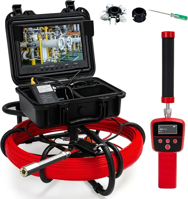 Sewer Camera with Locator 200FT Self Leveling,9IN 16GB Video Screen 12 Adjustable LEDs,JQKJCAM HD Pipe - B0D6BNJ27R
