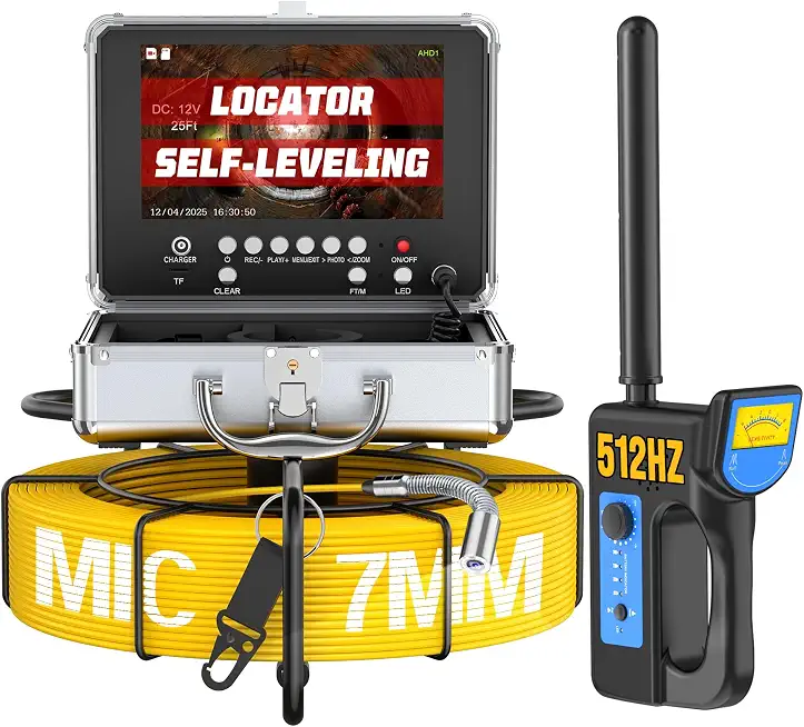 Sewer Camera with Locator 300ft, 7mm Thickness Cable, Self Leveling Drain Camera with Distance Counter, - B0FN3VCKJS