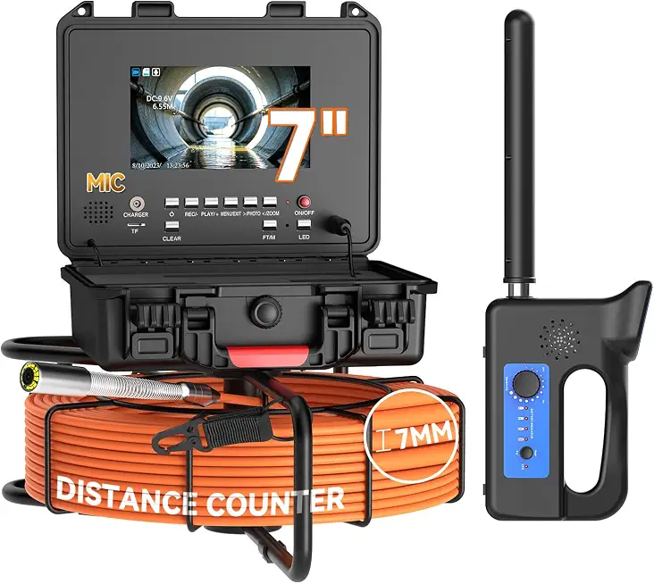 Sewer Camera with Locator, 7" IPS 1080P Pipe Inspection Camera with 512Hz Sonde, Self‑Leveling Plumbing - B0H6S64JCS