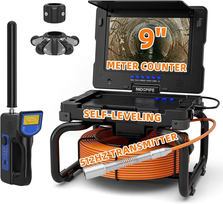 Sewer Camera with Locator & Self-Leveling, 165FT, Distance Counter - B0H3HWW4FM
