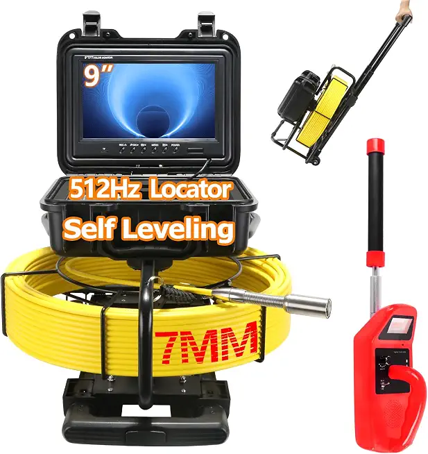Sewer Camera with Locator,Self Leveling,165FT/50M,Retractable Handle,7MM Cable,9'' IPS Drain Inspection Camera with DVR, IP68 Plumbing - B0HD125FZL