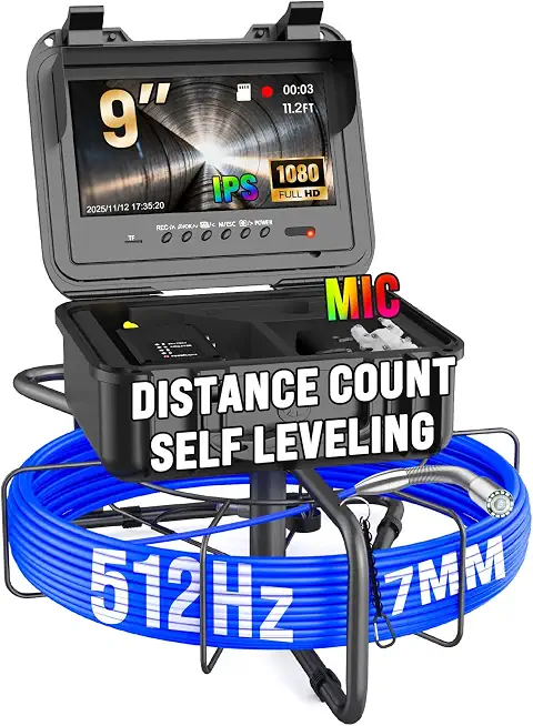 Sewer Camera with Self-Leveling and Distance Count, 512Hz Sonde IP68 Waterproof Cam, 9" Pipe Drain - B0G2M314TJ