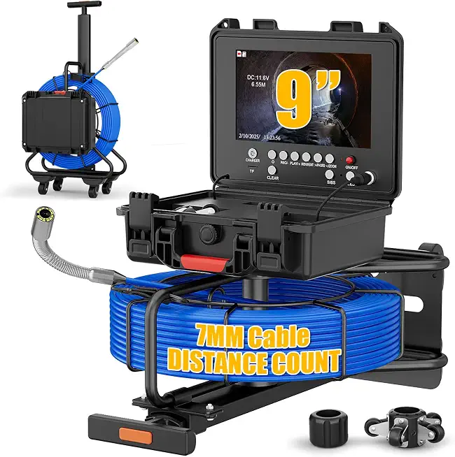 Sewer Camera with Selfleveling, Distance Count, 512Hz Transmitter, 9" 1080P HD Monitor Drain Plumbing Camera - B0FCMKN9ZB