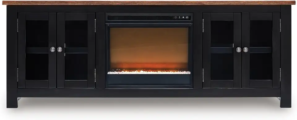 Signature Design by Ashley 76" TV Stand with Electric Fireplace | Hardwood solids with mango - B0FQN9GFZ7