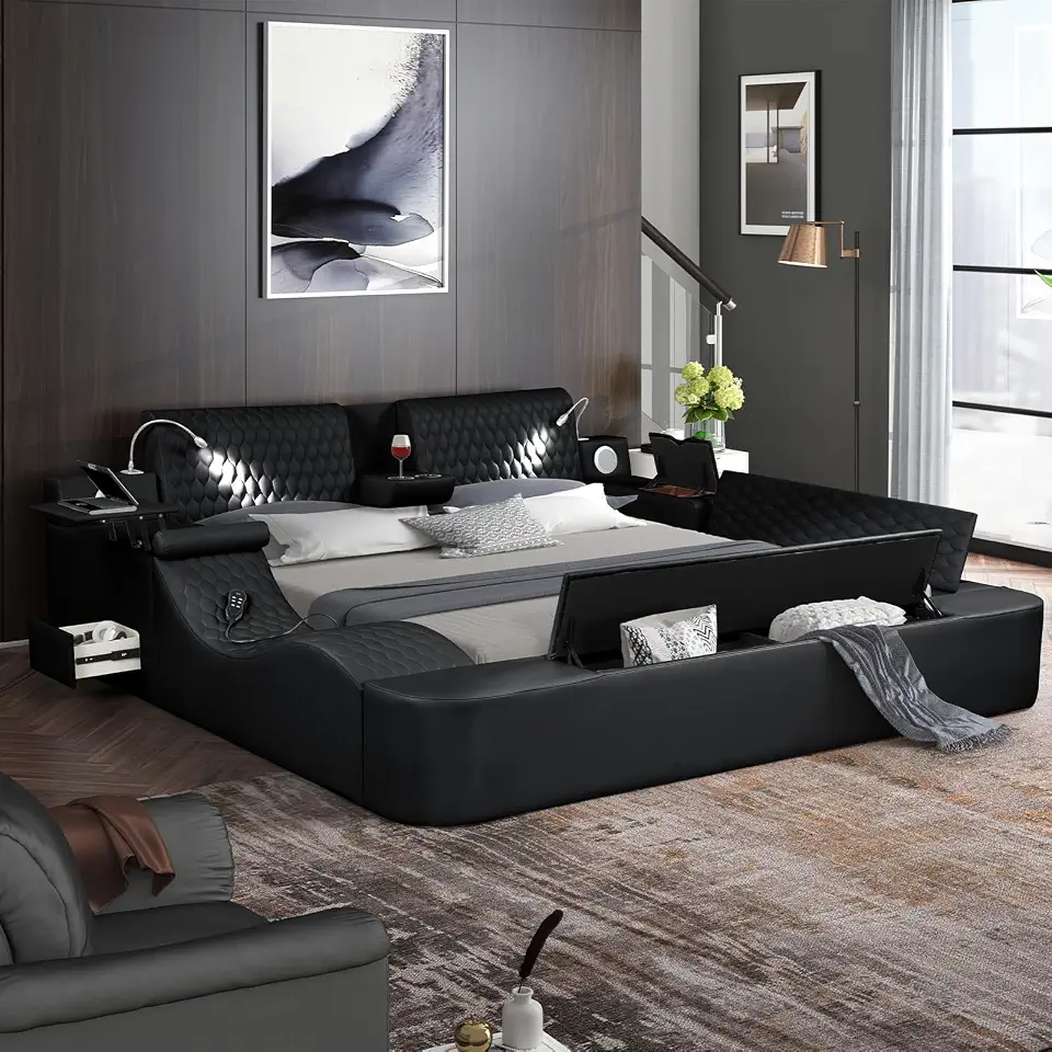 Smart Bed with Massage Recliner Chair - Luxury Bed Frame King Size with Reading Light, - B0HHFYCM7V